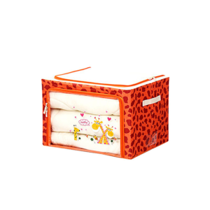 กล่องใส่ผ้านวม กล่องเสื้อผ้า ผ้าห่ม กล่องเอนกประสงค์ ลายยีราฟ – สีส้มแดง